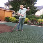 Parking lot with lawn grids