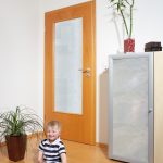 Cabinet door and door cut-out with polystyrene glass